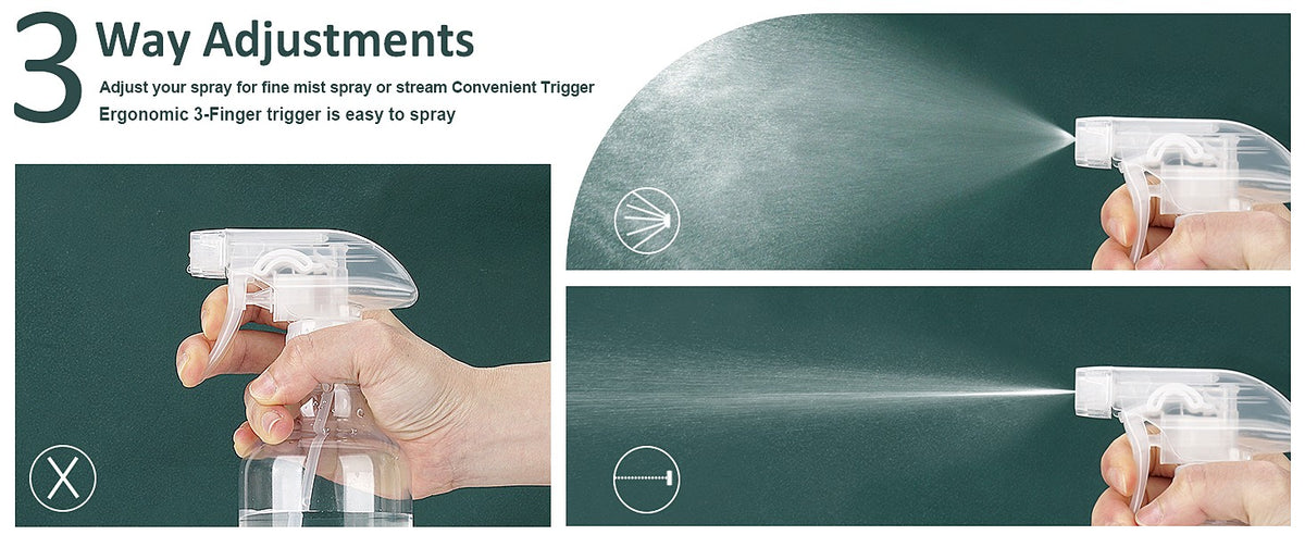 16.9oz Refillable Plastic Spray Bottles with Adjustable Nozzle for Cleaning Hair & Plants