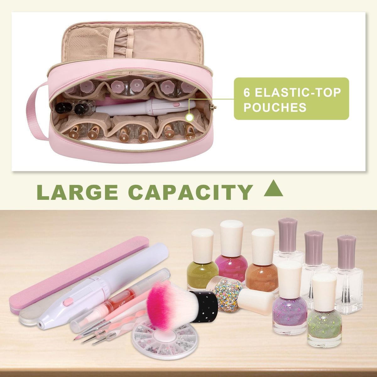 Nail Polish Organizer Case Holds 12 Bottles Storage Bag with Clear Window Pink