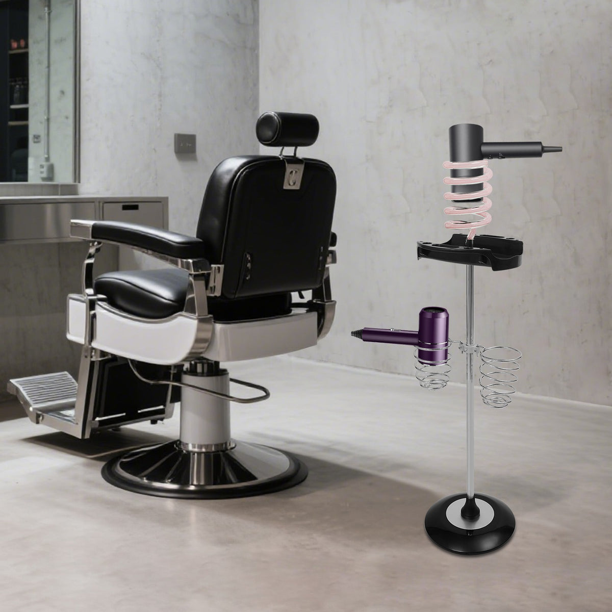 Hair Dryer Stand with Tray and Spiral Holder - Durable Acrylic and Metal Organizer