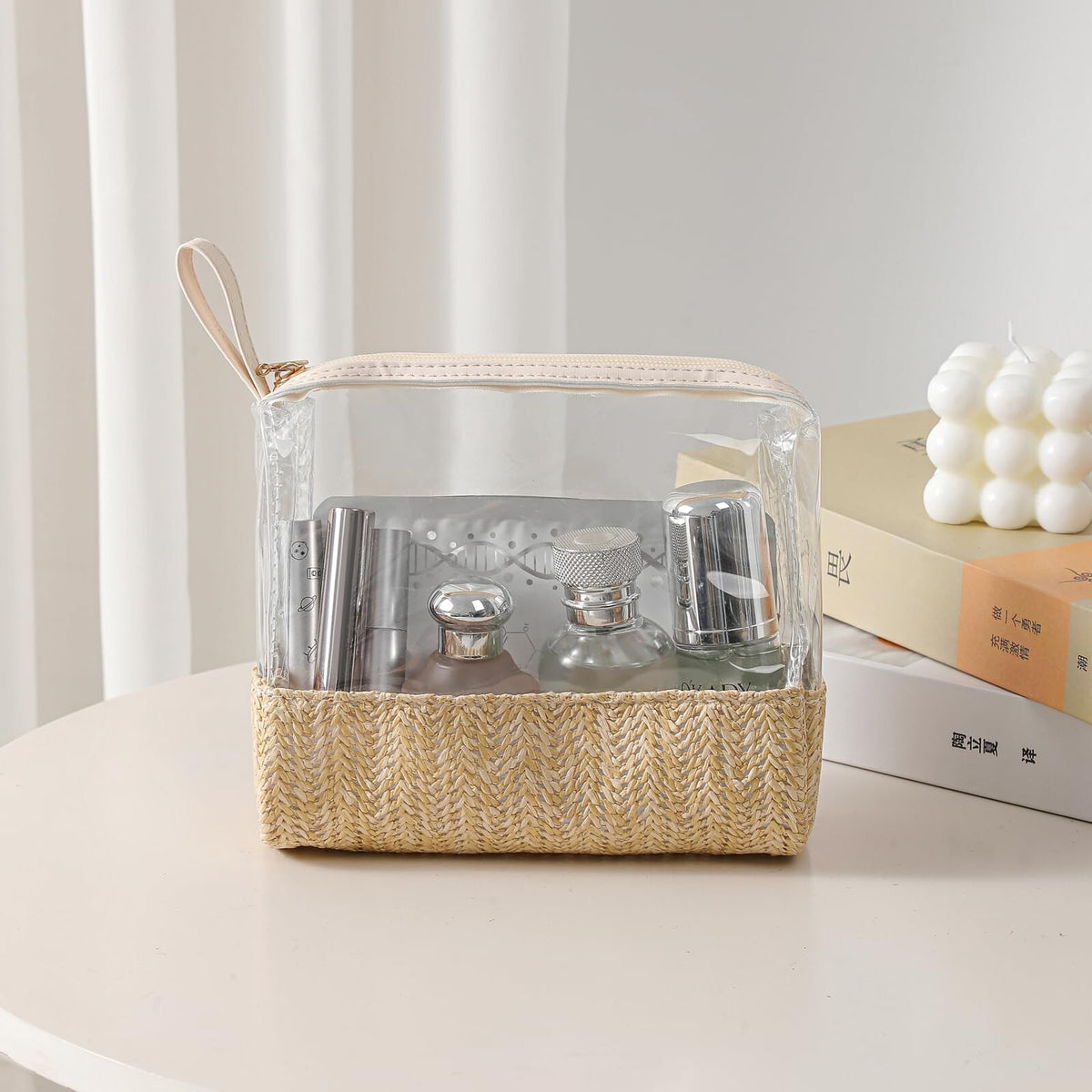 Large Clear Waterproof Makeup Bag with Handle - Travel Cosmetic Organizer