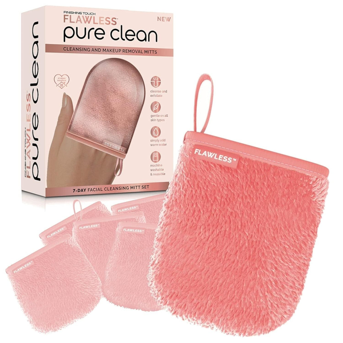 Facial Makeup Remover Mitt Set - Reusable Microfiber Cleansing Pads, 7 Pink Mitts