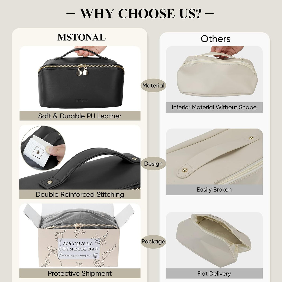 Travel Makeup Bag with Flat Design, Waterproof Cosmetic Organizer for Women