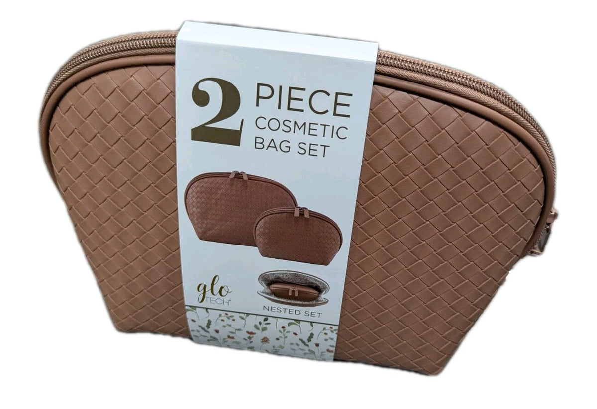 Brown 2-Piece Cosmetic Bag Set - Travel Toiletry Organizer