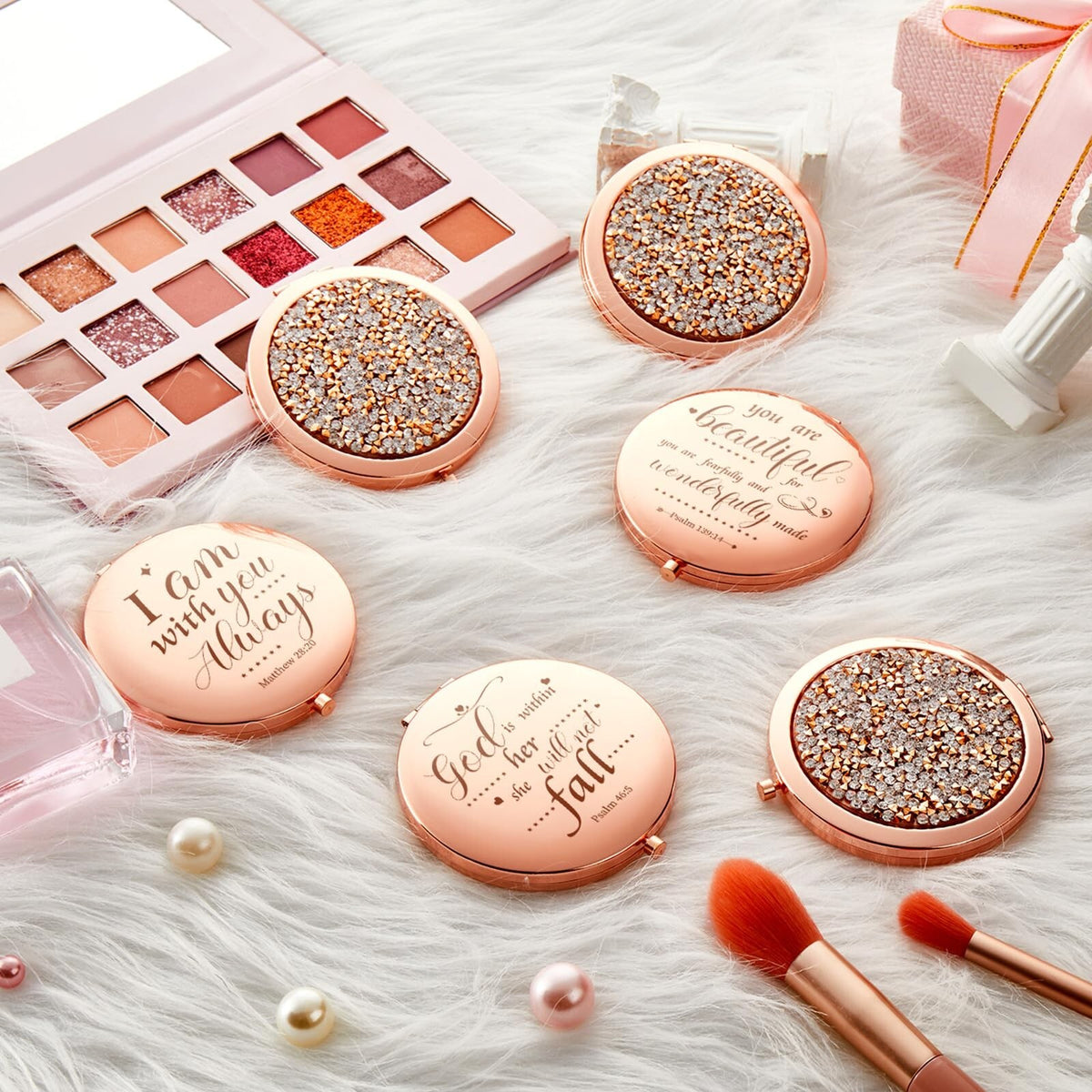 Christian Gifts Compact Makeup Mirror with Bible Verse - Rose Gold Set of 12