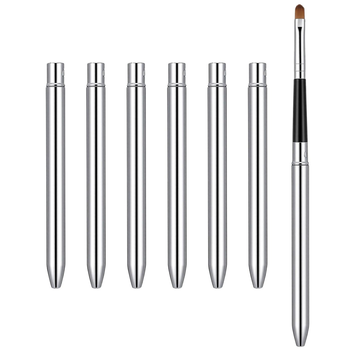 Retractable Lip Brush Set - 6 Silver Makeup Applicators for Precise Lipstick & Gloss