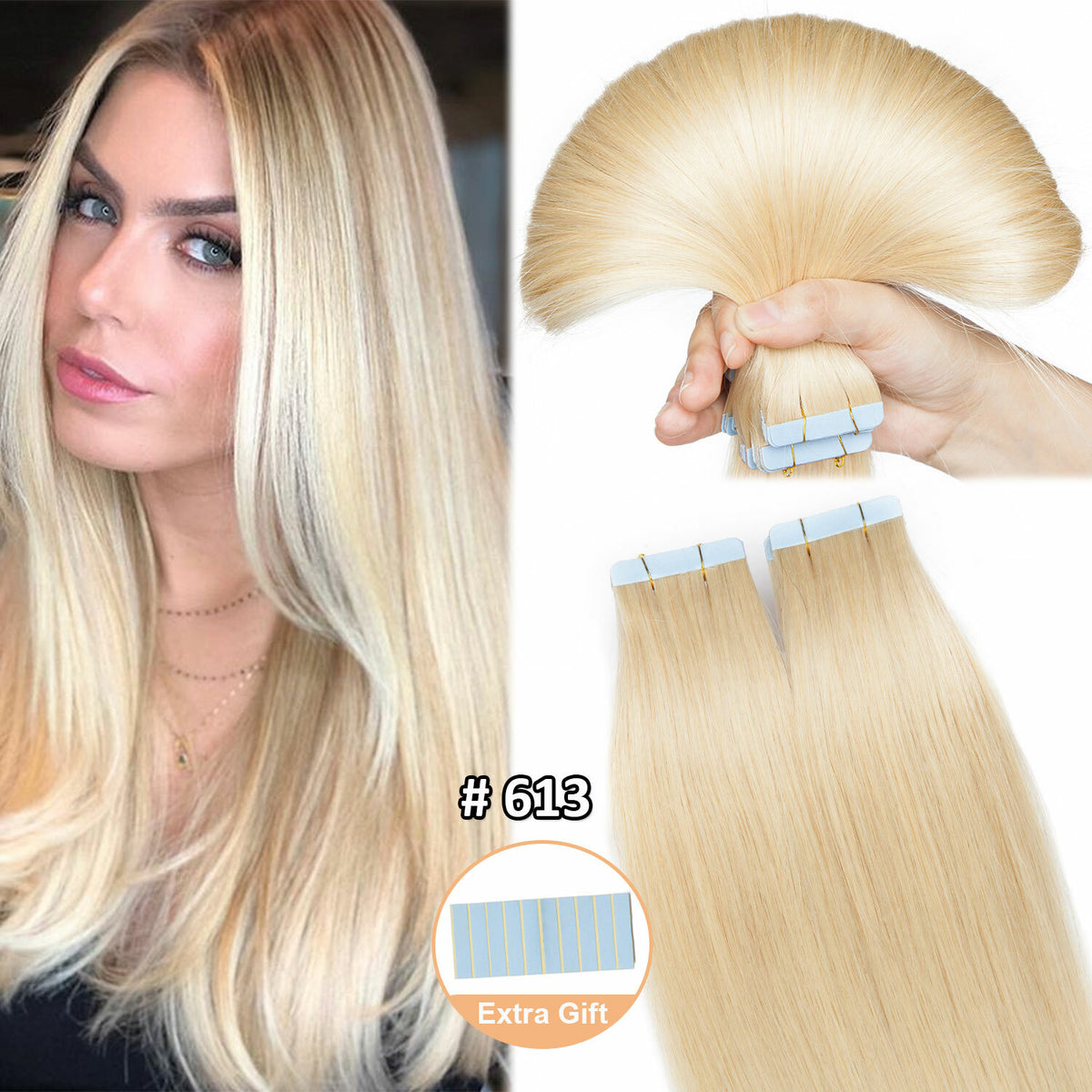 Remy Human Hair Extensions Full Head Tape-In Hair Weft Natural Style & Length