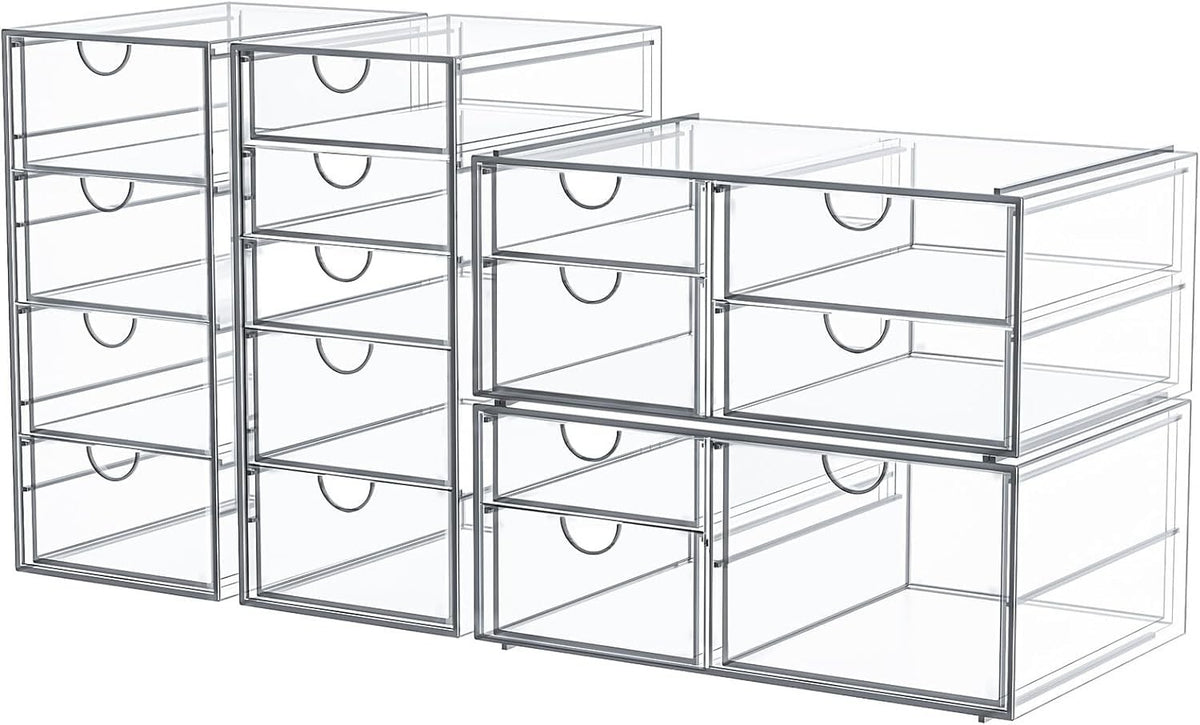 Acrylic Makeup Organizer with 16 Drawers - Clear Cosmetic Storage Case