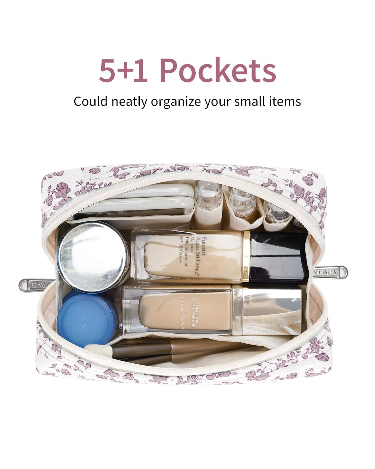 Cute Floral Makeup Bag for Travel and Purse - Small Waterproof Cosmetic Pouch