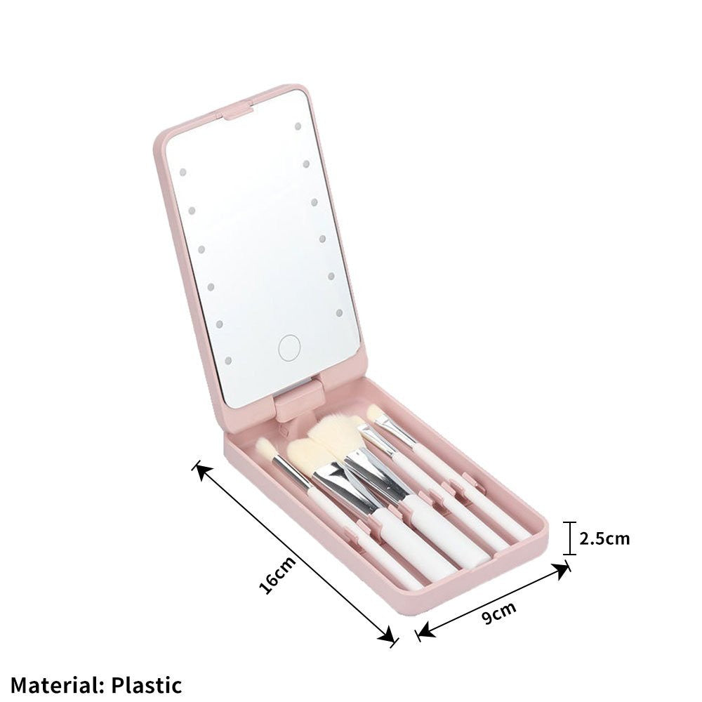 Travel Makeup Brush Set with LED Light Mirror, Portable Cosmetic Tool Kit
