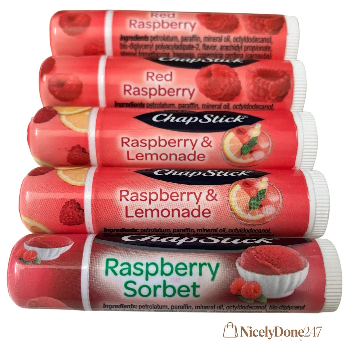 5-Pack Raspberry Lip Balm Set - Moisturizing ChapStick Flavors