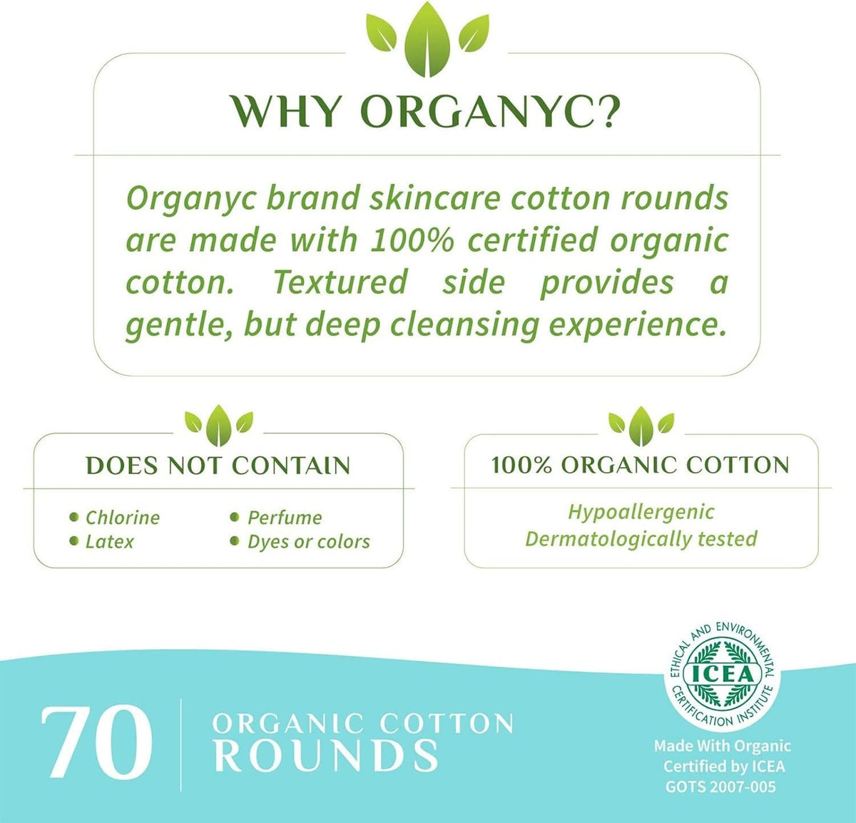 Organic Cotton Rounds - Eco-Friendly Biodegradable 70 Pack for Sensitive Skin