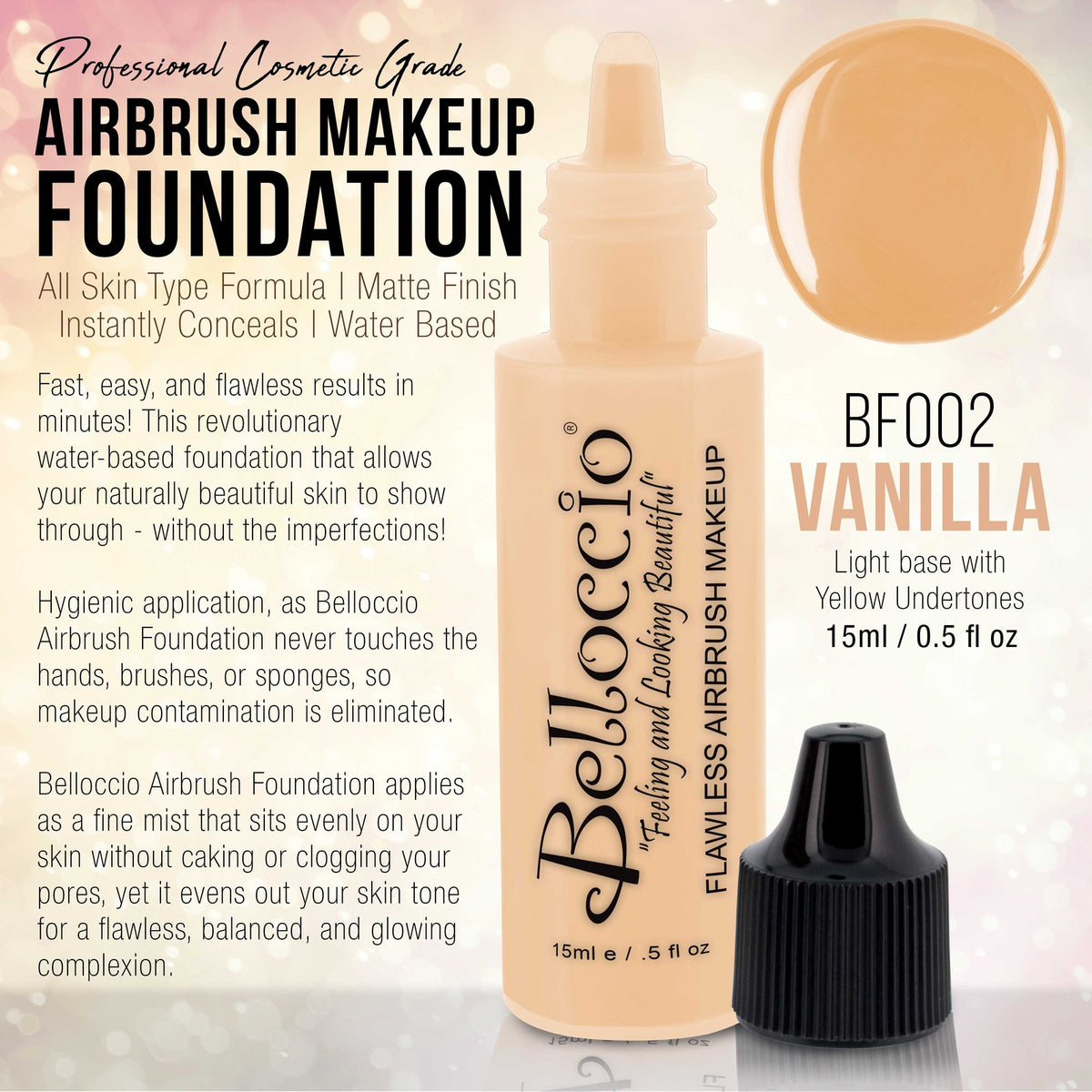 Pro Airbrush Foundation Vanilla Shade - Flawless Face Makeup, Long-Lasting, Hypoallergenic