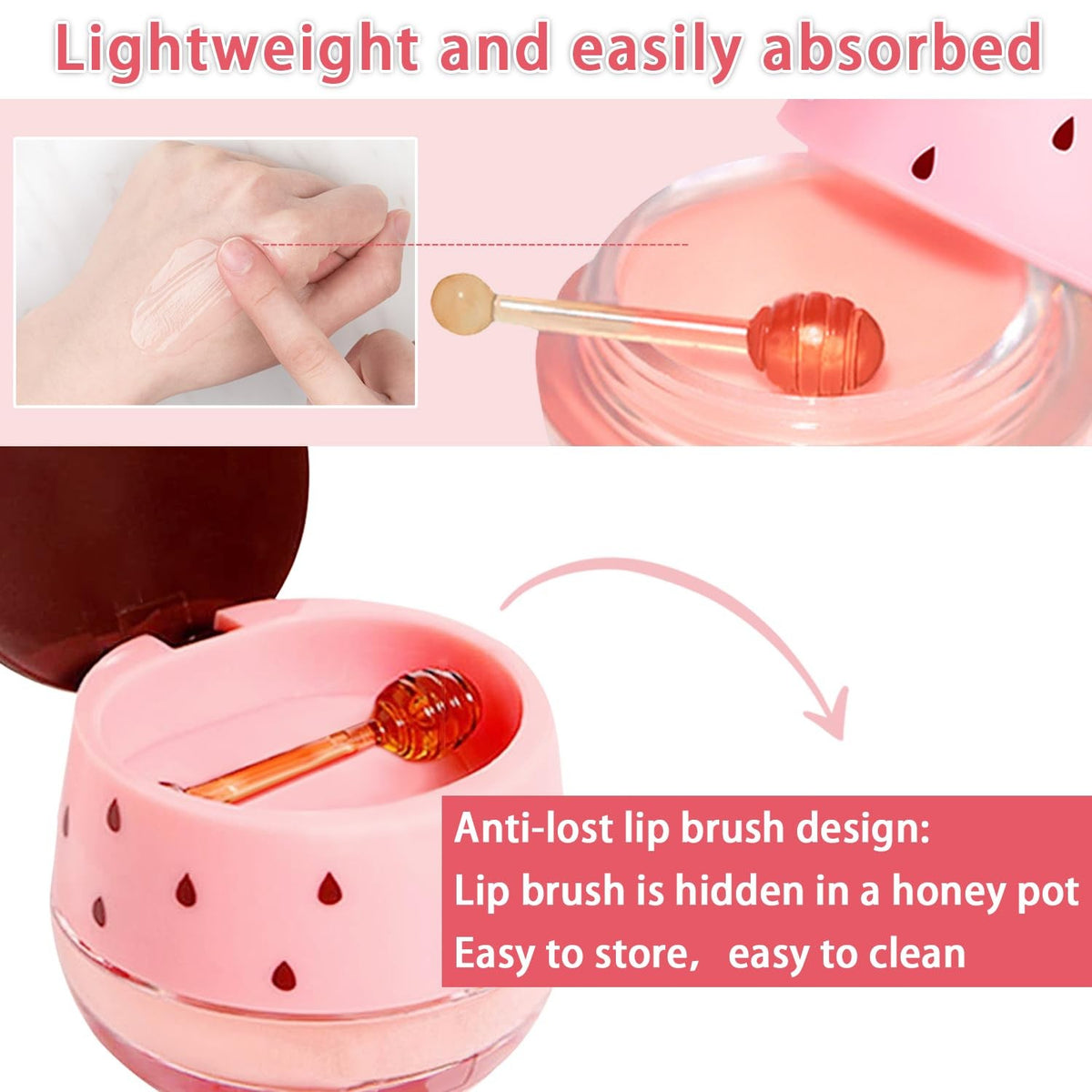 Set of 3 Honey Lip Balm Pots with Watermelon, Cherry & Strawberry Extracts – Nourishing Overnight Lip Masks