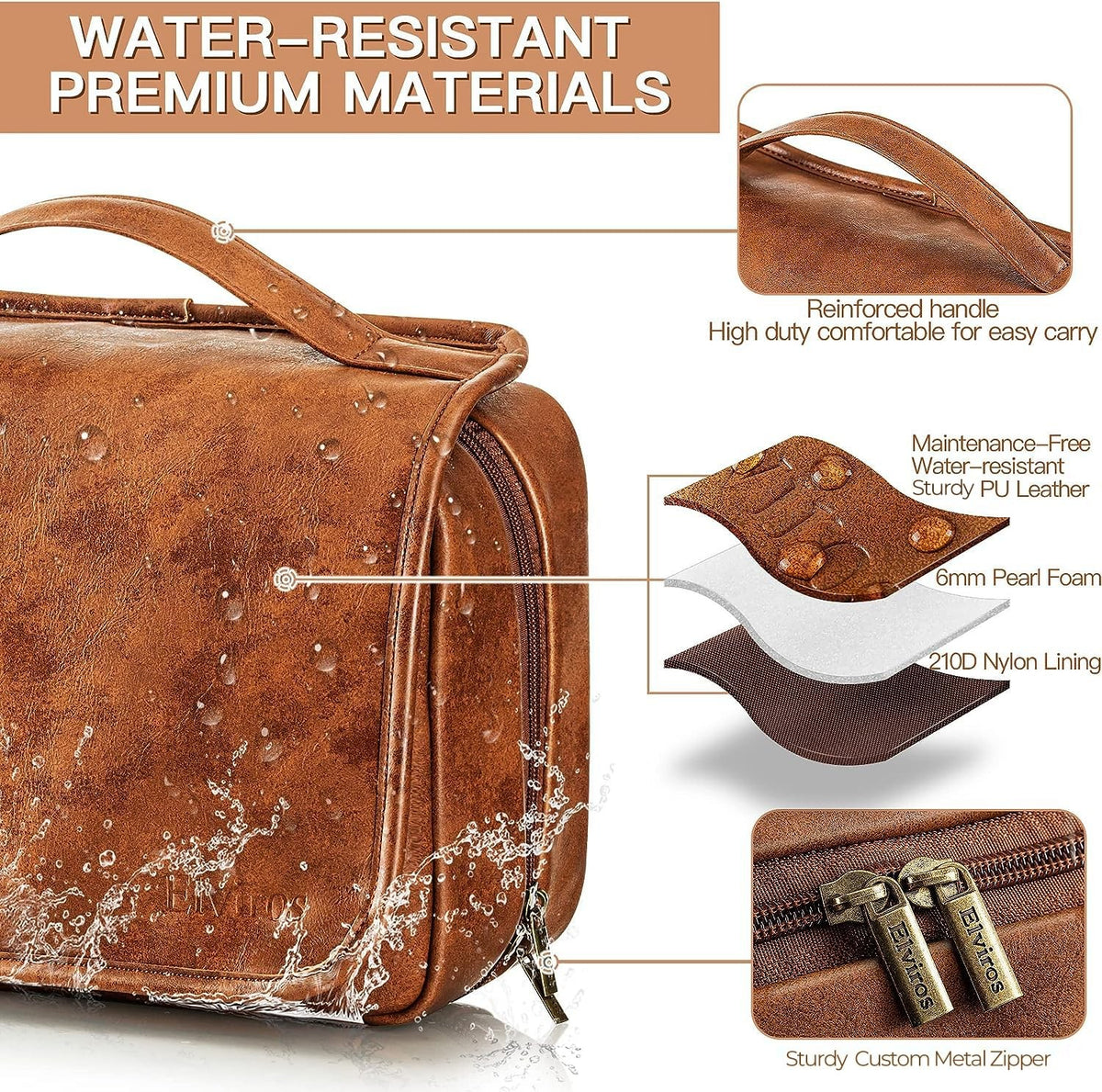 Large Waterproof Men’s Toiletry Bag with Hanging Hook and Multiple Compartments