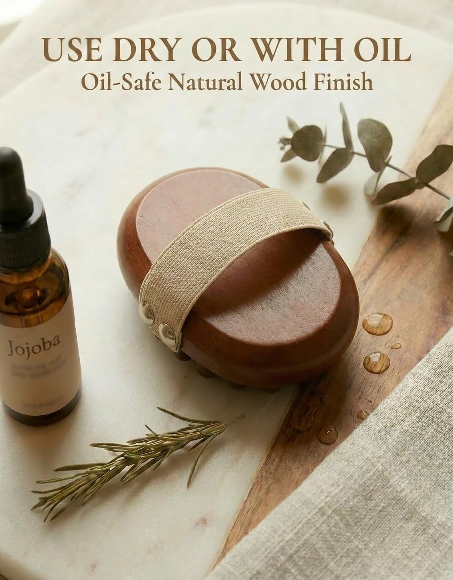 Portable Golden Sandalwood Meridian Massage Brush for Full-Body Relaxation