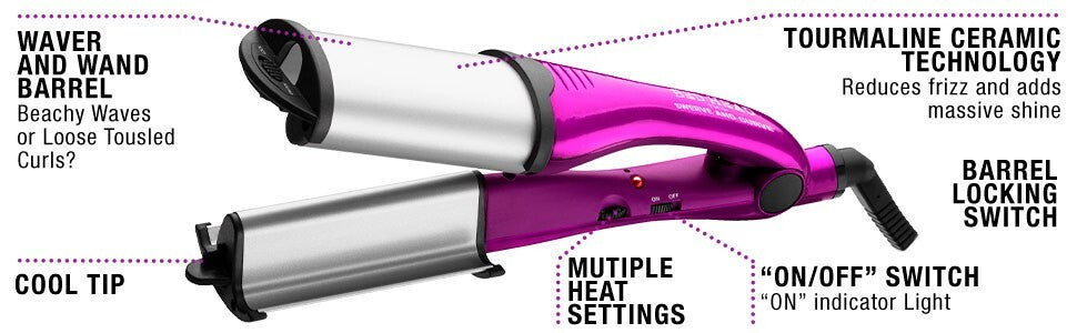 Hair Waver and Curling Wand Set - Beachy Waves, Tousled Curls, 2-in-1 Styling Tool