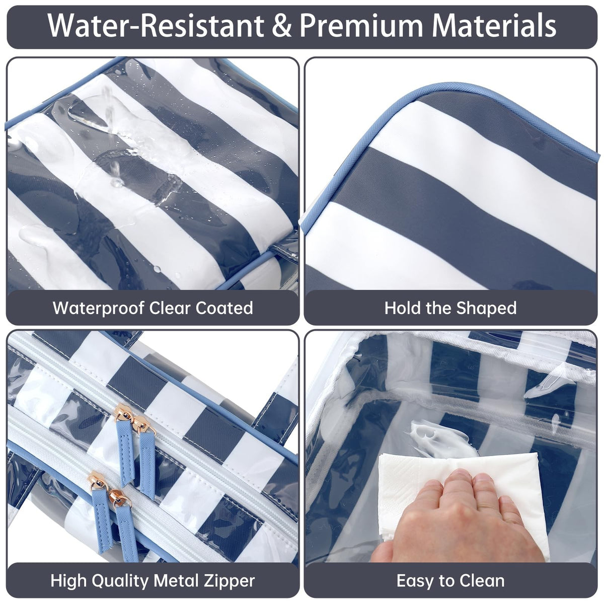 Waterproof Travel Toiletry Bag Women White Navy Stripe Organizer