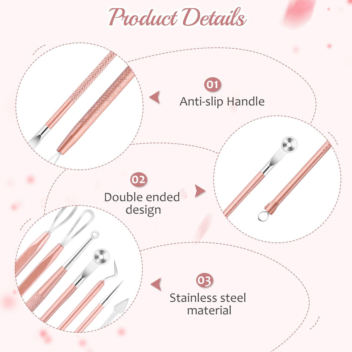 10 pcs Stainless Steel Blackhead Remover Set with Anti-slip Handles and Storage Bag