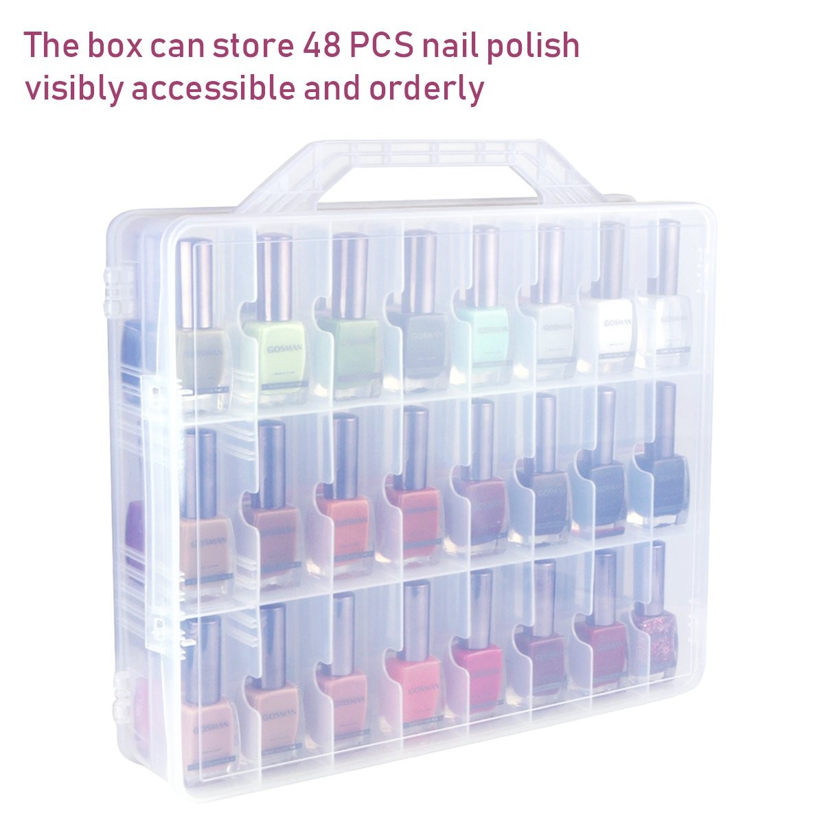 Nail Polish Holder Organizer for 48 Bottles - Adjustable Clear Storage Case