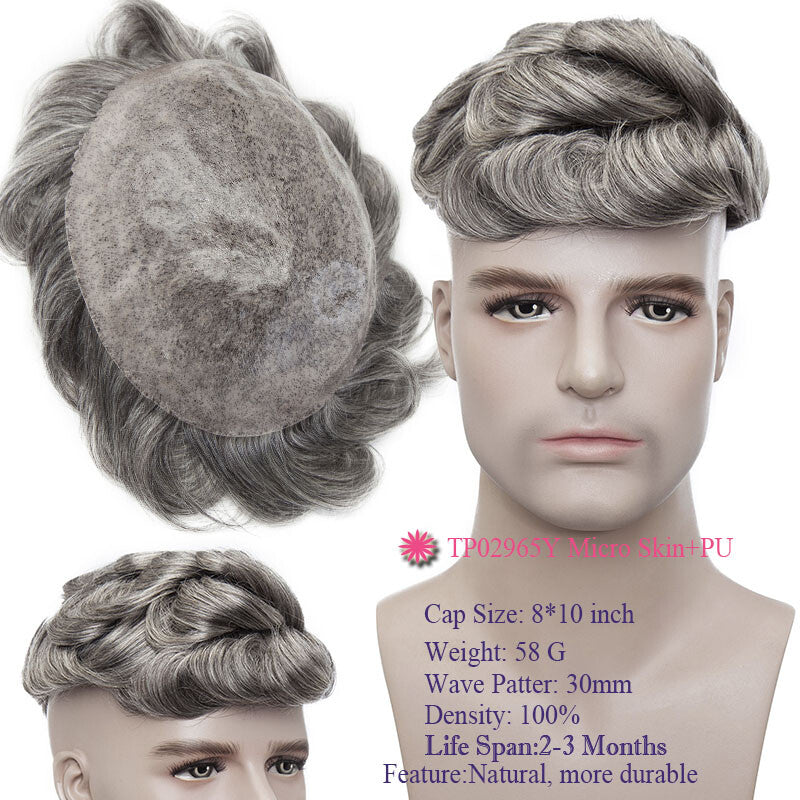 Super Thin Skin Men's Human Hair Toupee Hair Replacement System - Natural Look