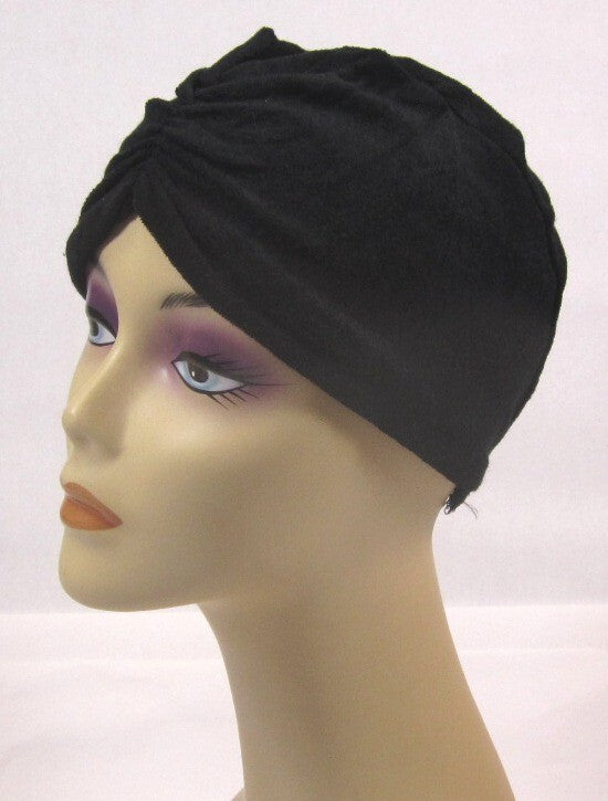 LOT OF 1, 2, 6, 12---BLACK TERRY TURBAN CHEMO CANCER HAT ONE