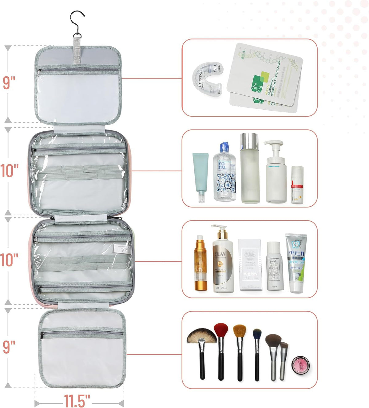 Travel Toiletry Bag Organizer Baby Pink, Foldable Water-Resistant Cosmetic Case