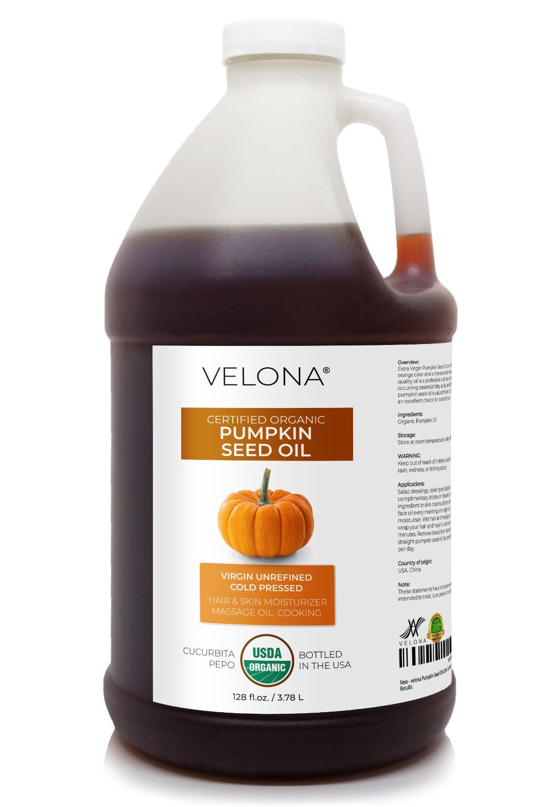 Organic Pumpkin Seed Oil - Cold Pressed Virgin Culinary & Cosmetic Oil, 2 Fl Oz to 1 Gallon