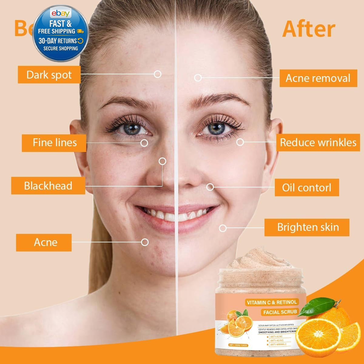 Vitamin C Face Scrub, Exfoliating Facial 3.53 Ounce (Pack of 1),