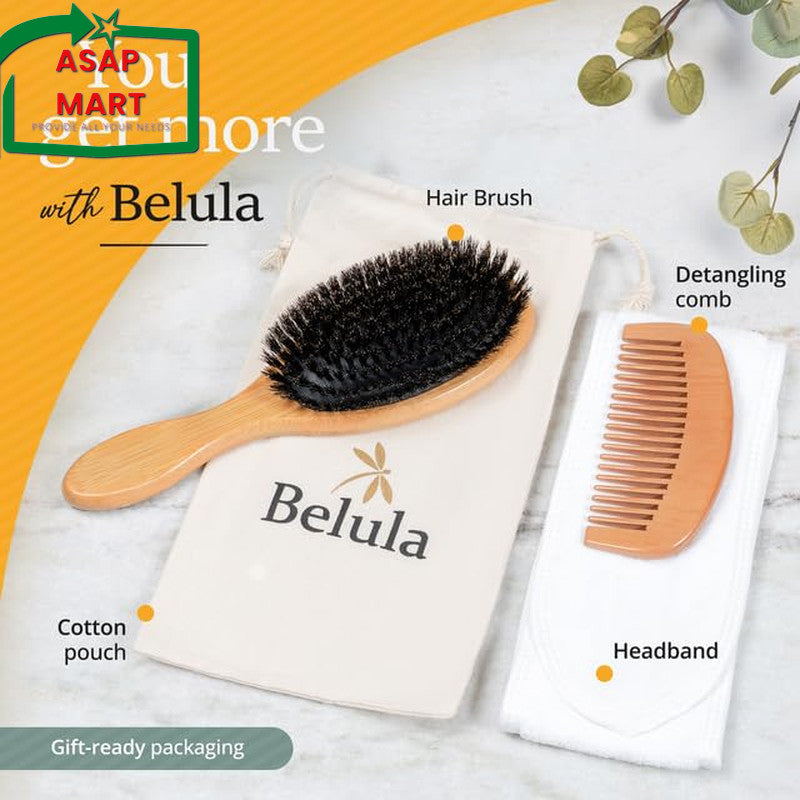 Boar Bristle Hair Brush Set for Fine Hair - Natural Shine & Frizz Control