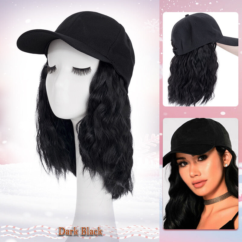 Unisex Wavy Long Hair Beret Cap with Synthetic Hair - Casual Hat Wig