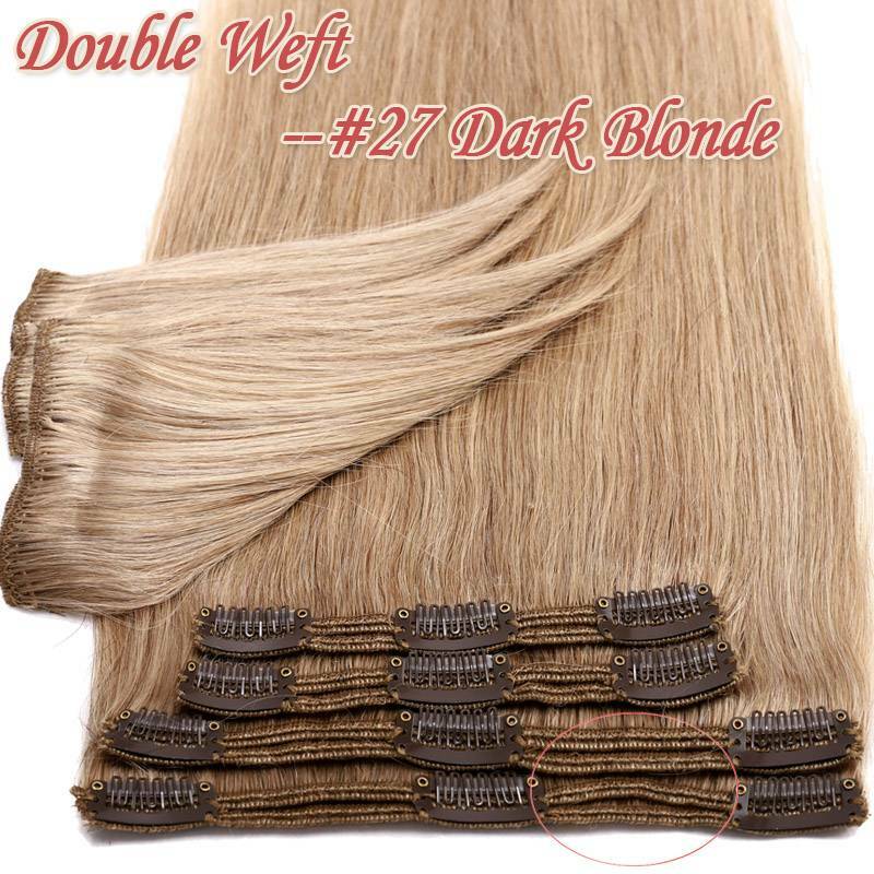 Thick Full Head Clip-In Hair Extensions 100% Human Remy Double Weft 20-22 Inches