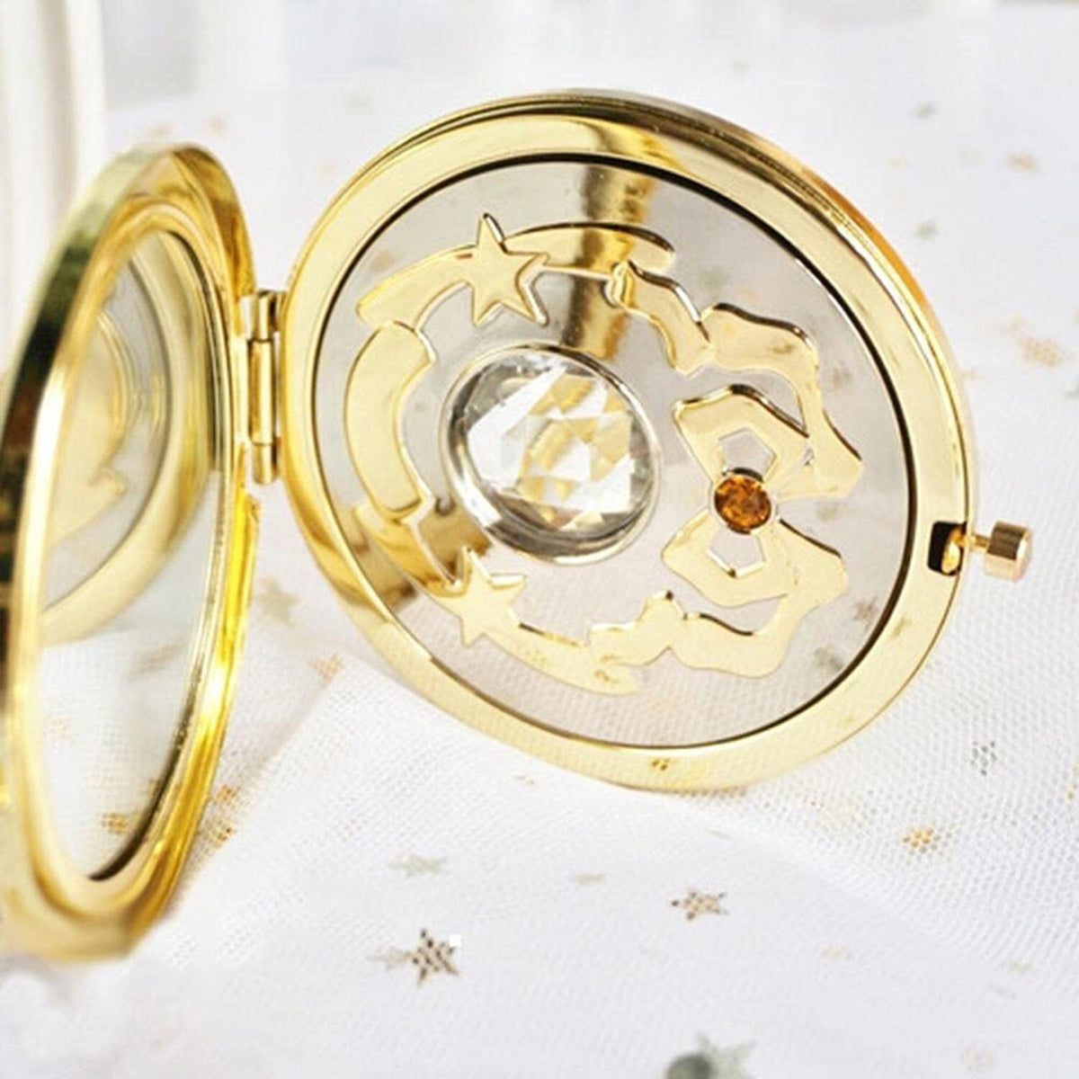 Anime Star Makeup Mirror - Portable Pink Compact Handheld Crystal Design