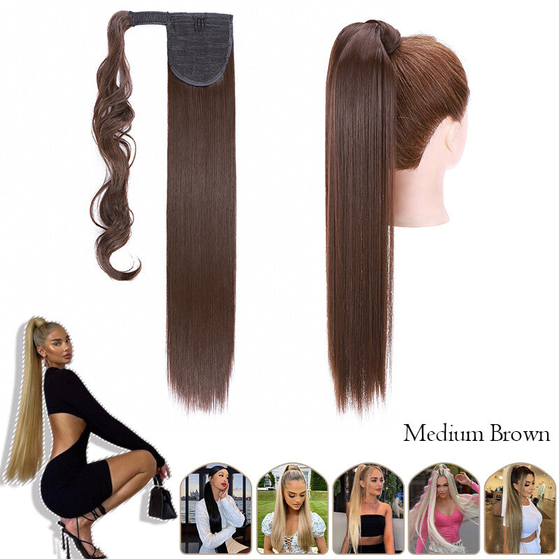 Mega Thick Wrap-On Ponytail Extensions - Natural Human Hair, Curly Wavy Straight