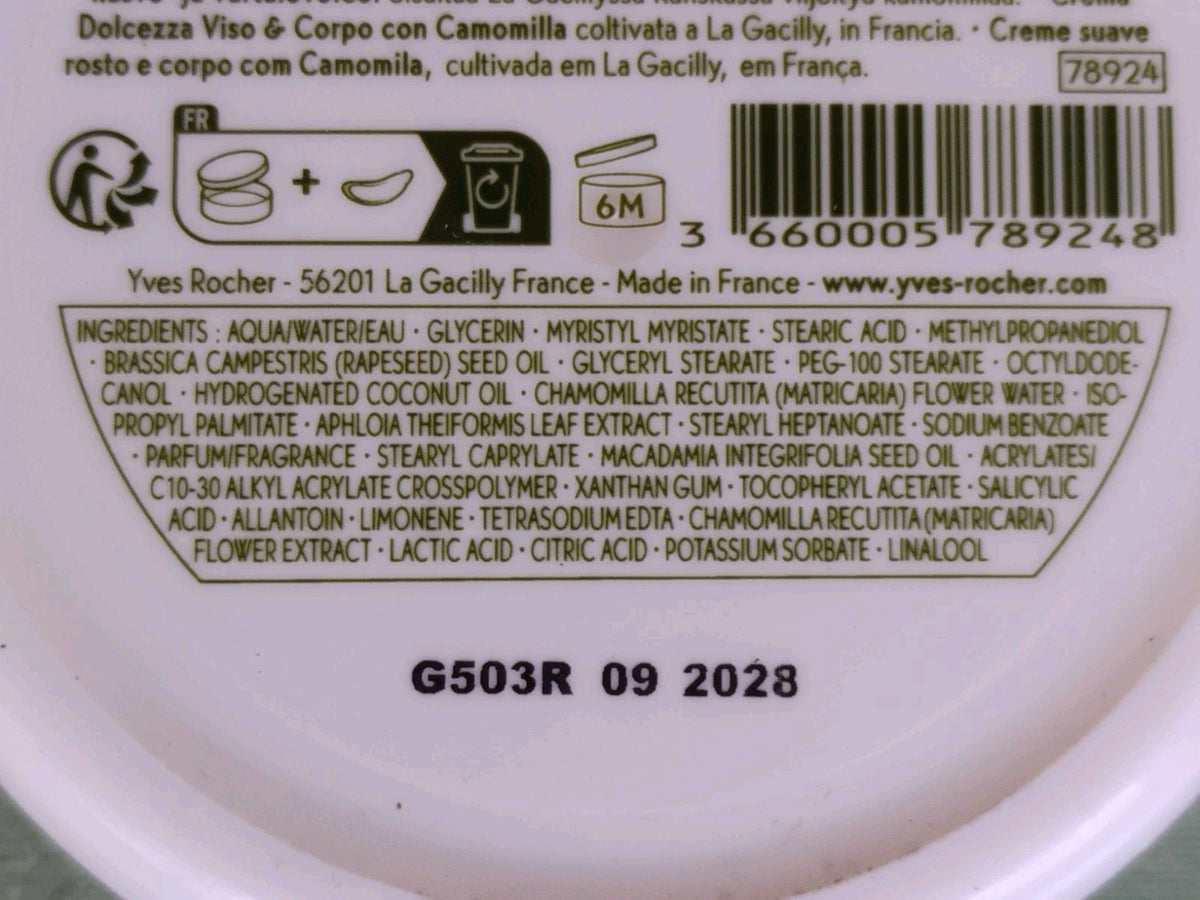 Yves Rocher Pure Camomile Face & Body Comfort Cream 125ml