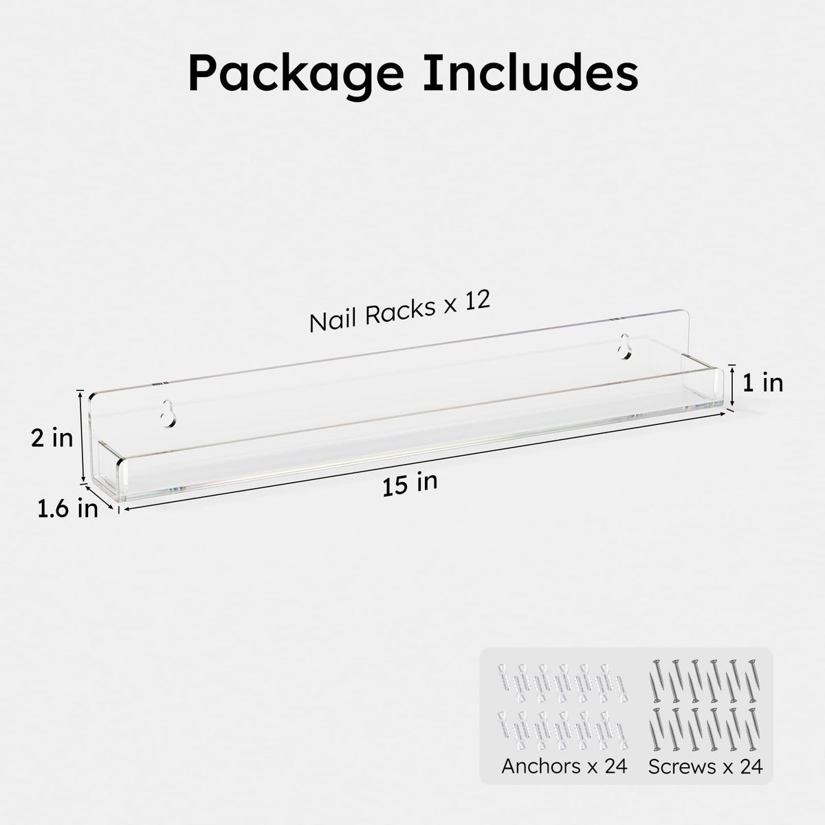 15-Inch Wall Mounted Nail Polish Rack Organizer 12 Packs