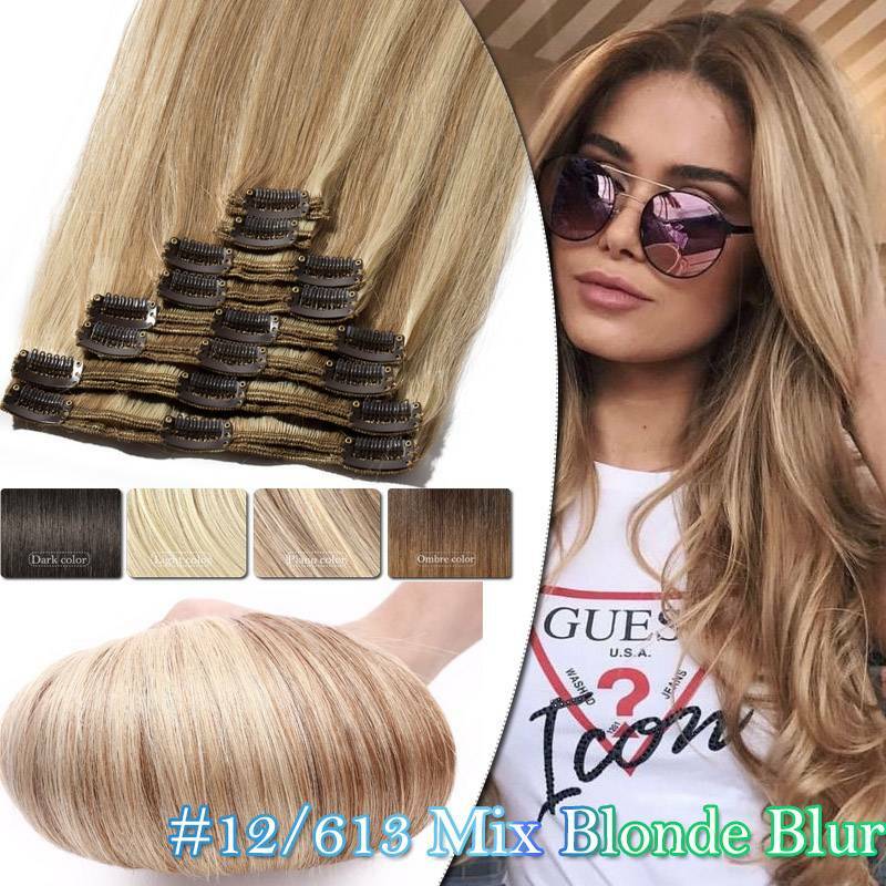 Thick Double Weft Clip-In Human Hair Extensions - Full Head Set