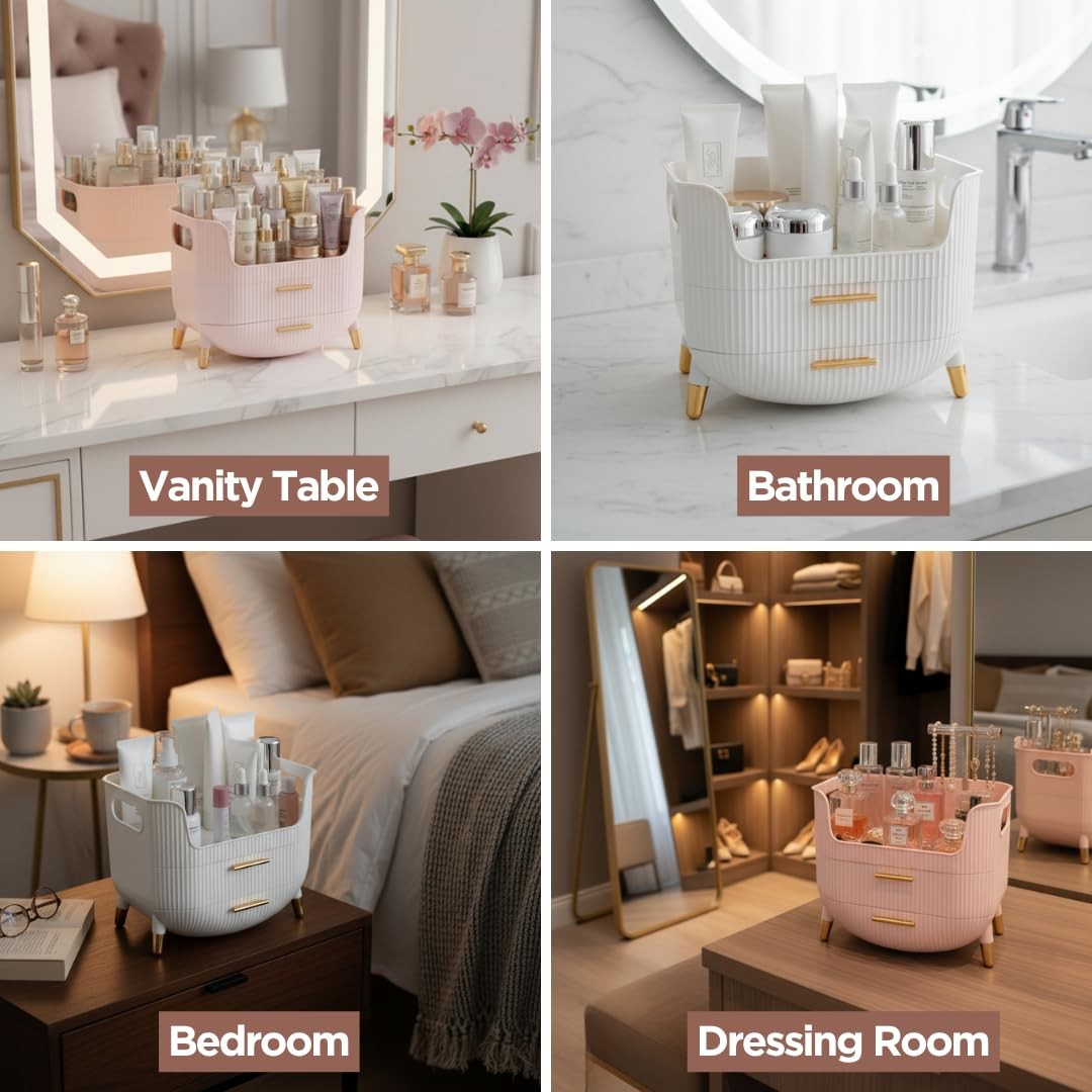 Makeup Organizer with Drawers - Skincare Storage Box for Vanity, White