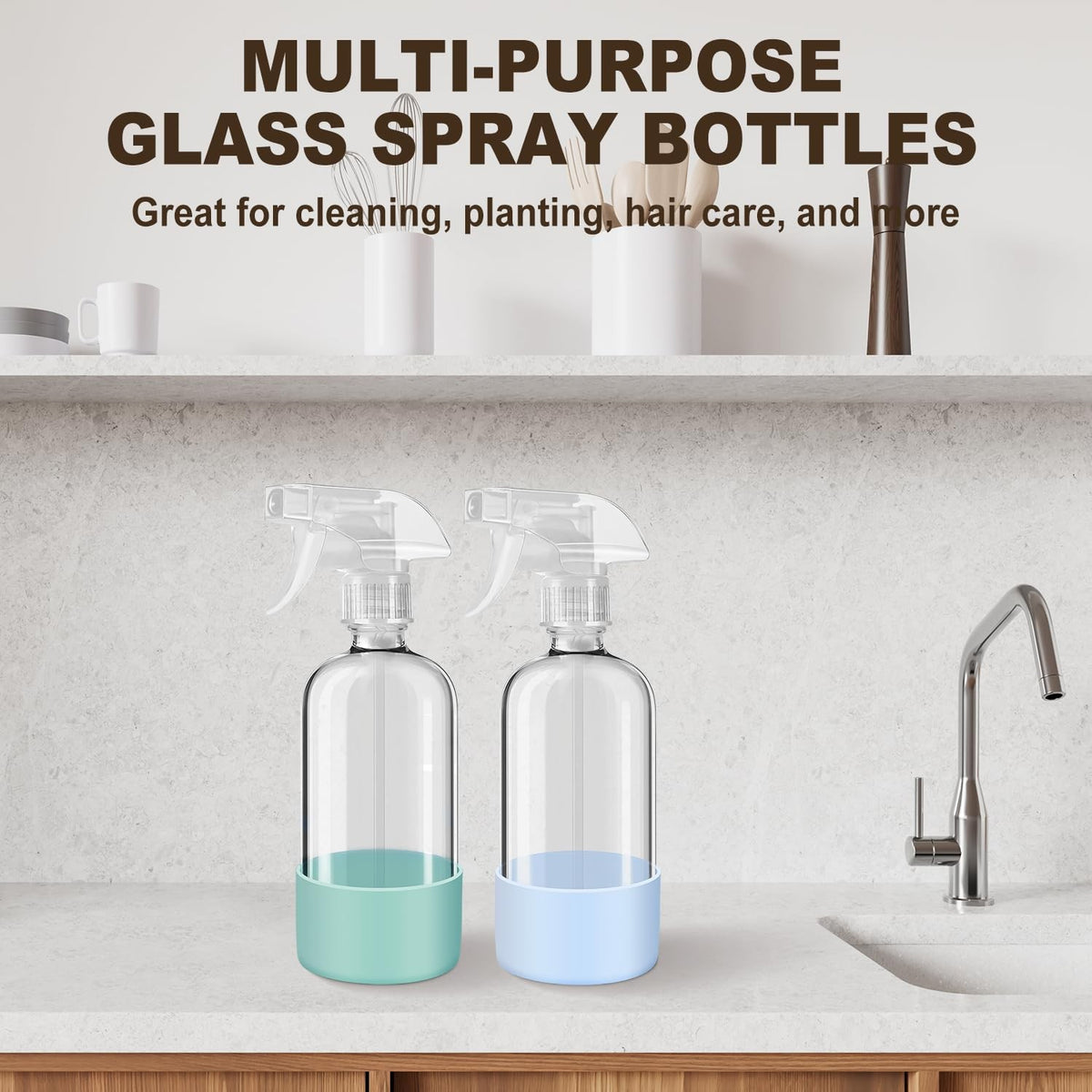 Reusable Glass Spray Bottles with Silicone Covers - Fillable and Leakproof