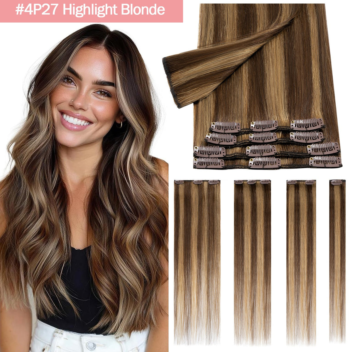 Clip-In Hair Extensions - 100% Real Human Hair Full Head Sets