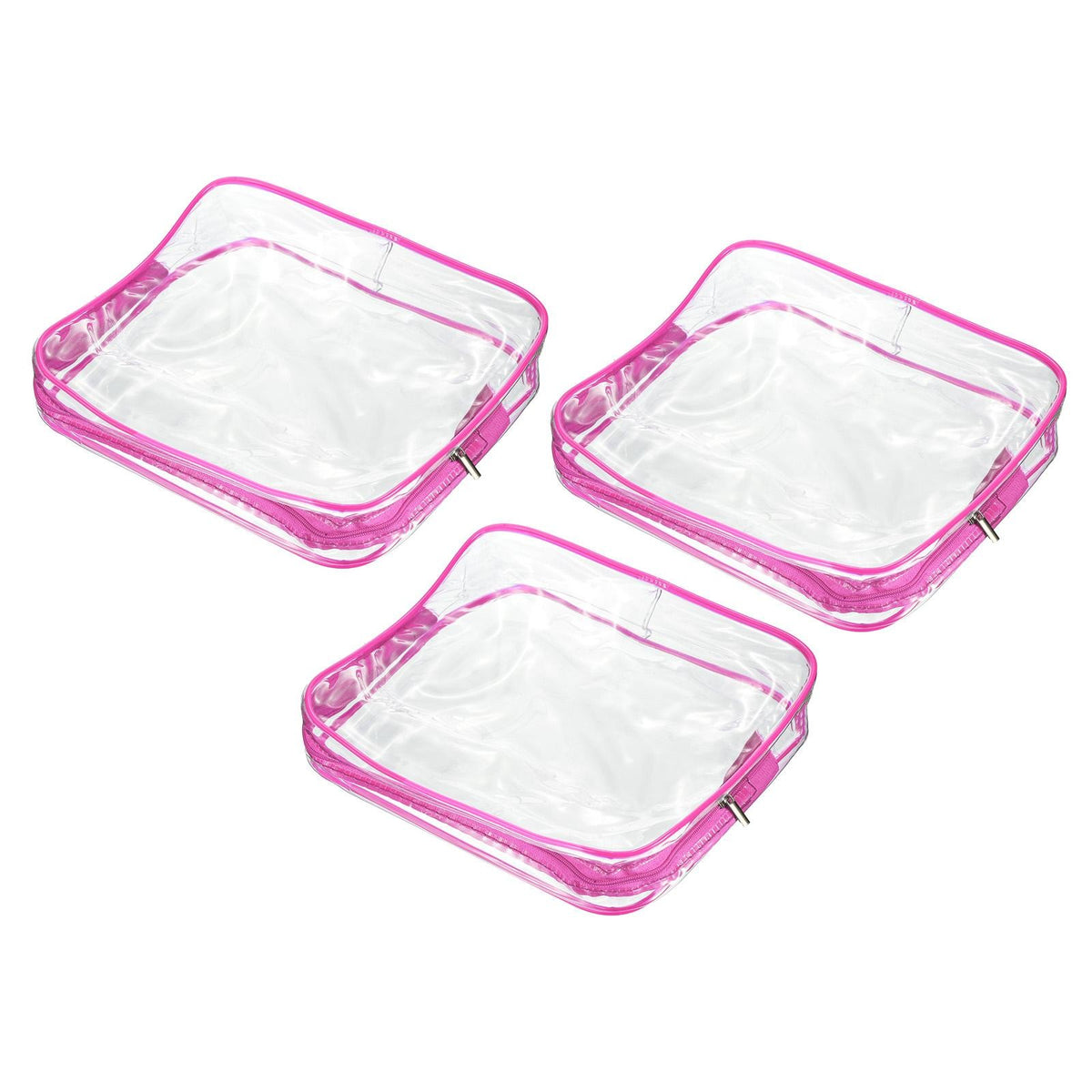 Clear Travel Toiletry Bag Set with Zippers - Rose Red, 3 Pieces