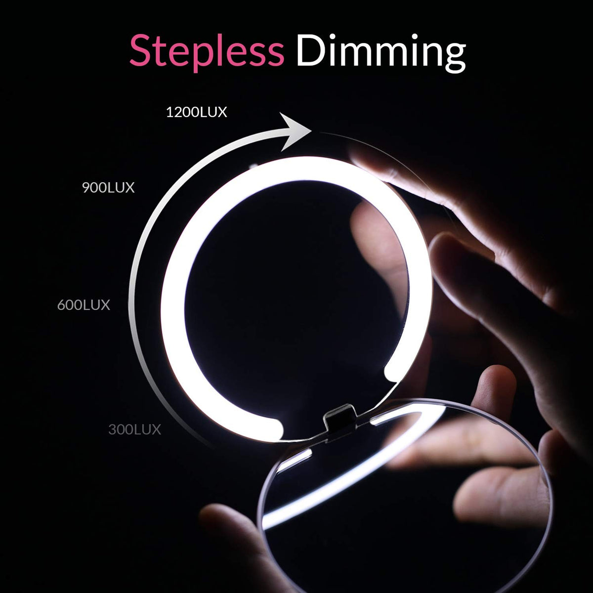 Rose Gold LED Travel Makeup Mirror with 1X/3X Magnification, Dimmable & Rechargeable