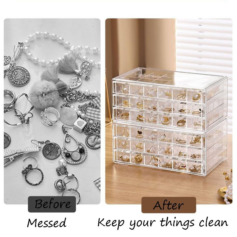 Acrylic Earring Organizer Box - Clear Storage Case with 72 Grids