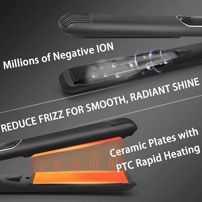Professional 1-Inch Ceramic Flat Iron Hair Straightener with Clips & Gloves