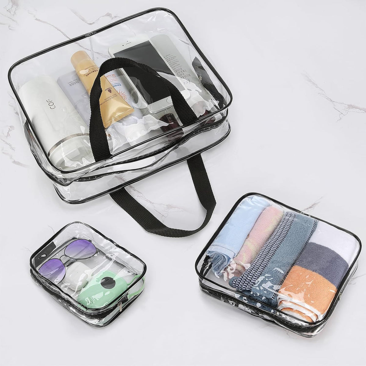 Large Waterproof Transparent Travel Cosmetic Bags Set - 3 Sizes