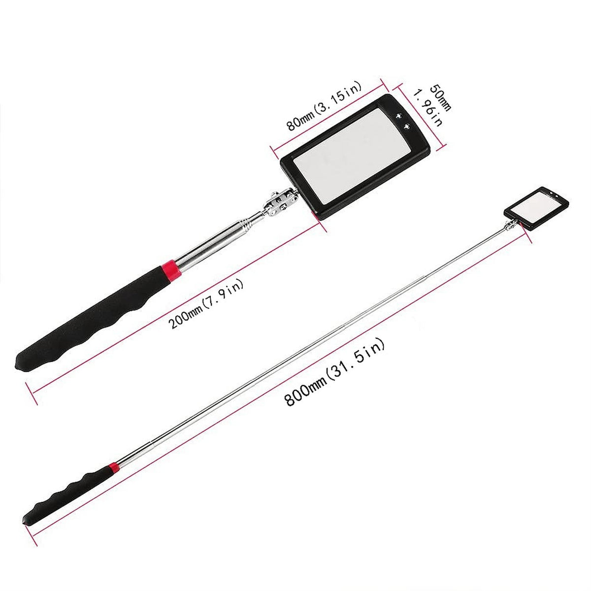 Telescopic Inspection Mirror Kit with LED Light – 360° Adjustable Handheld Mirrors, 34-Inch Extendable, 2-Pack