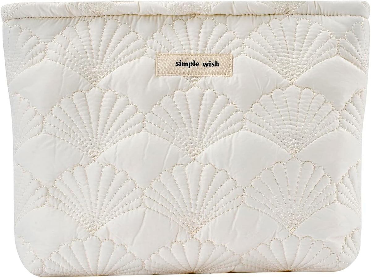 White Quilted Cotton Makeup Pouch – Coquette Travel Toiletry Bag for Women