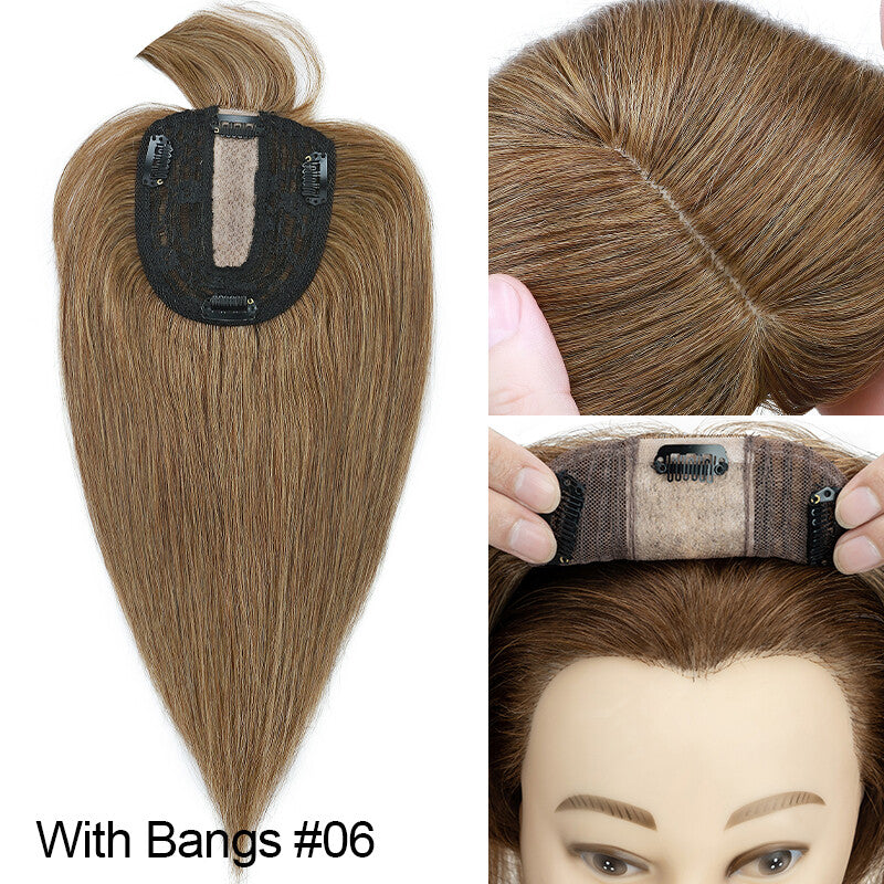 Remy Human Hair Topper Clip-In Hairpiece with Mesh Base & Claw Clips