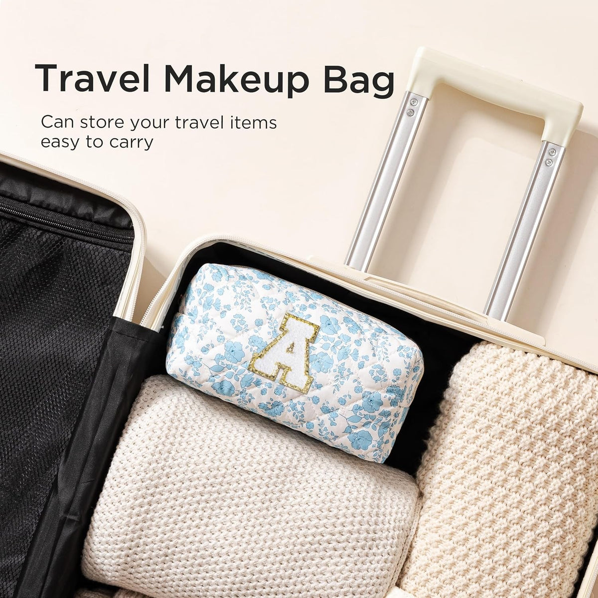Personalized Makeup Bag for Women - Quilted Travel Cosmetic Organizer