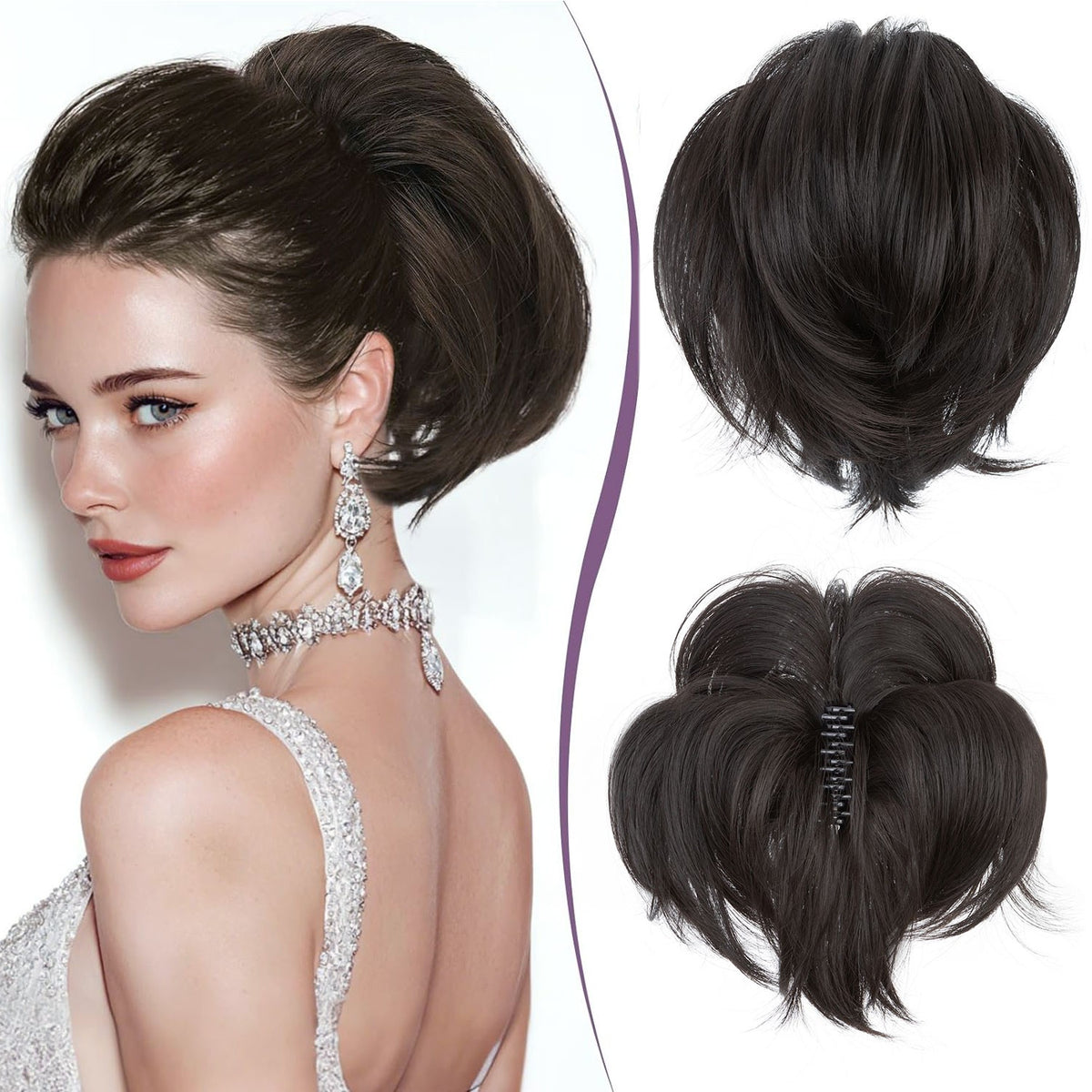 8-Inch Claw Ponytail Hair Extensions - Real Human Hair, Voluminous & Versatile Clip-In Style