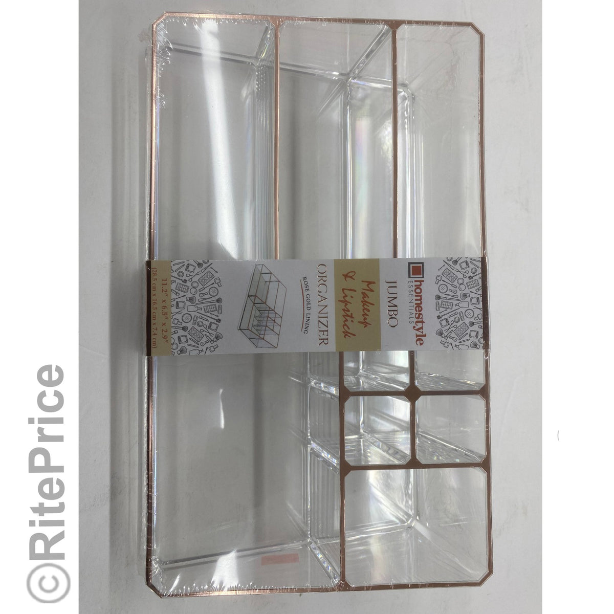 9 Slot Makeup Organizer with Rose Gold Lining - Clear Acrylic Cosmetic Case